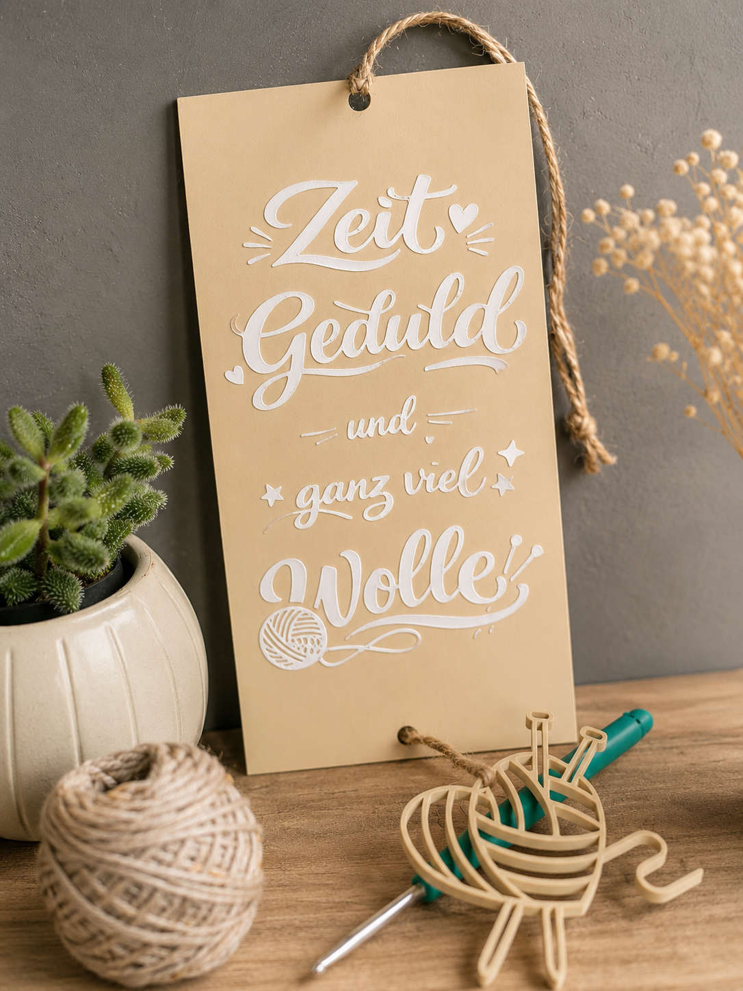 Zeit, Geduld und ganz viel Wolle | Strick Deko | Geschenk für Strickfans | 3D Druck Wanddeko