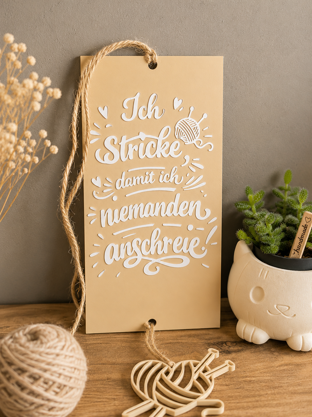 Ich stricke, damit ich niemanden anschreie | Strick Deko | Geschenk für Strickfans | 3D Druck Wanddeko (Kopie)