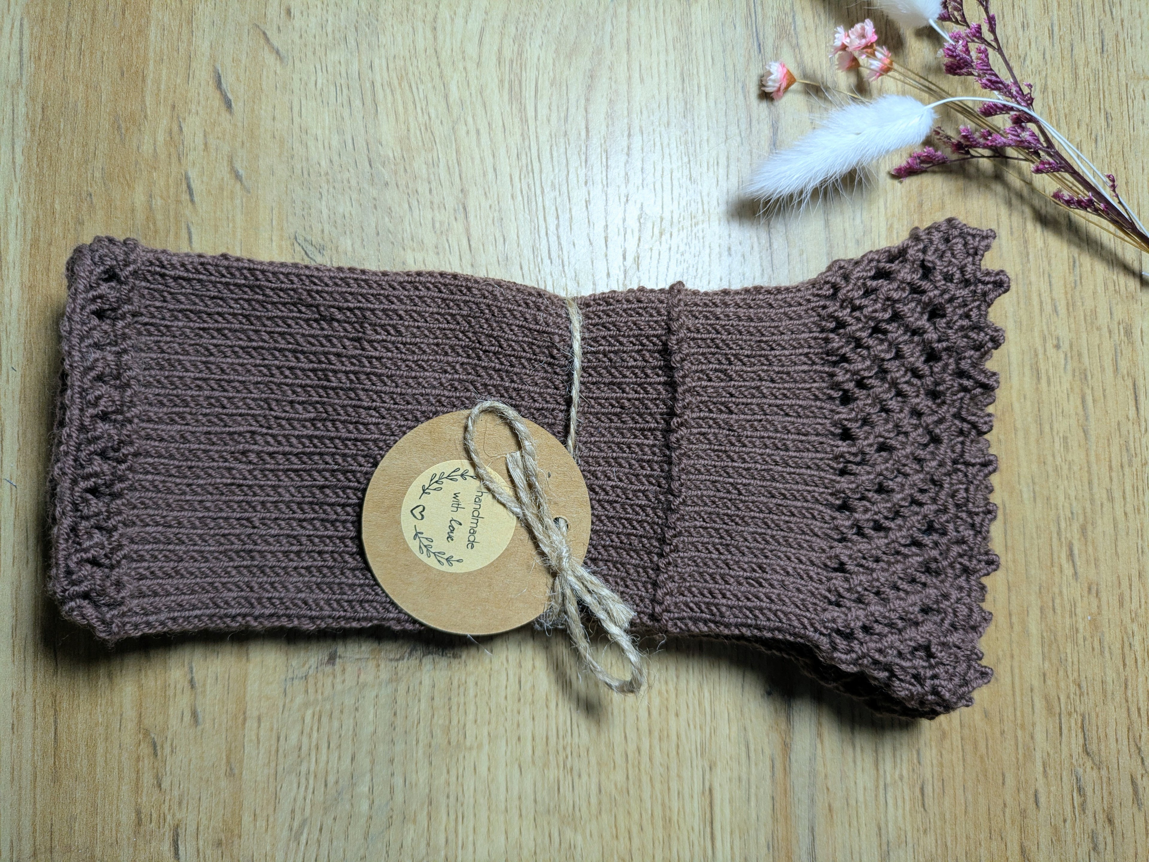 Handstukpe "Lace Comfort", handgestrickte Stulpe ohne Daumenloch / Pulswärmer